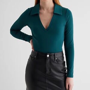 Express Deep Teal Green V-Neck Bodysuit
